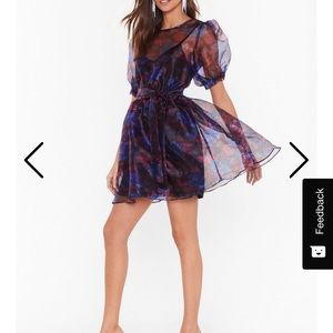 organza blue, red, black mini dress